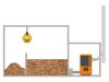 Eine technische Zeichnung von einer Brenn­stoff-Kran­an­la­ge, welche den Brennstoff bis zur Versorgung der Holzfeuerungsanlage transportiert.